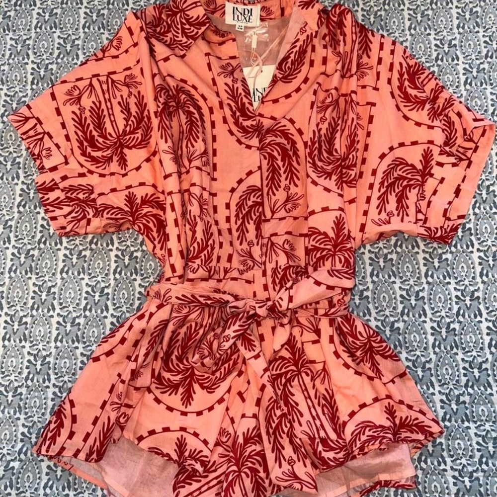 Pink and Red Patterned Romper